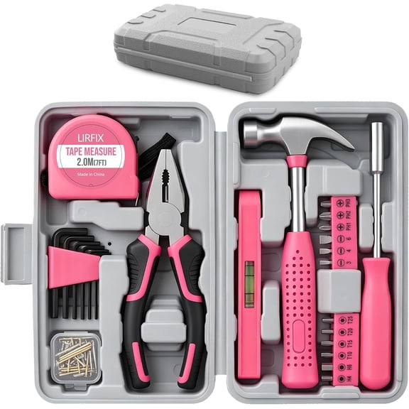 24PCS Mini Compact Pink Household Hardware Tool Set, Beginner Basic DIY Small Repair Tool Kit for Women, Home Assembly Mainten ance Hand Tools, Premium Gift Set for Household Daily Repairs