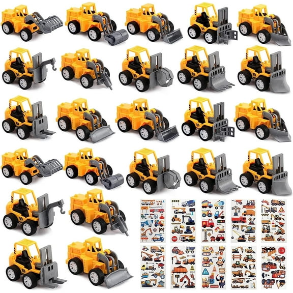 24PCS Mini Construction Trucks, Construction Vehicles Trucks, Small Construction Toys, Construction Pull Back Vehicles, Construction Party Favors Engineering Vehicles for Boys with Stickers