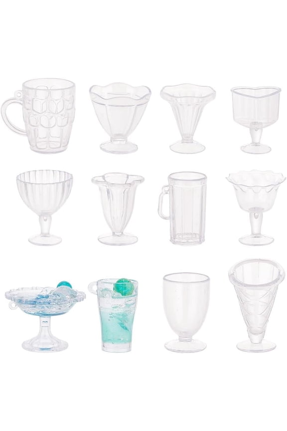 24PCS Mini Cups Keychain Kit Epoxy Resin Casting Kit Dollhouse Miniature Pendant Charms Keychain Pendants for Key Chian DIY and Earring Making