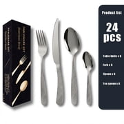 24PCS Modern Hammered Flatware Utensil Set for 6 Stainless Steel Cutlery Silverware Set Includes Knives Forks Spoons for Home Restaurant