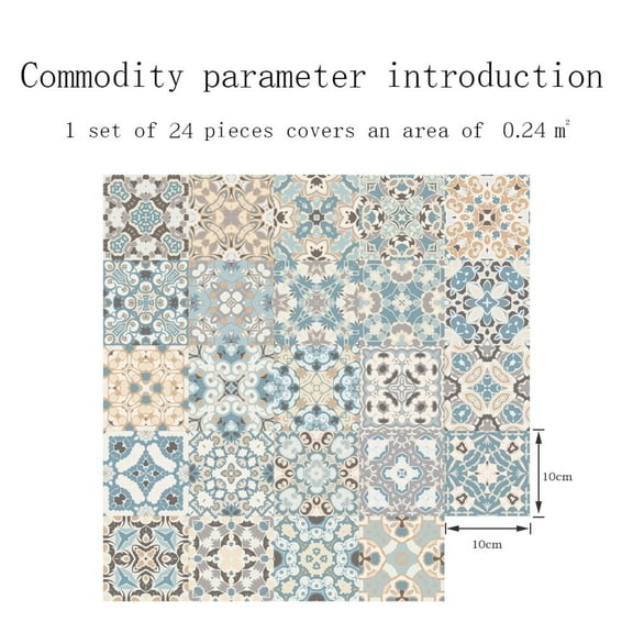 24PCS Moroccan Style Tile Wall Stickers Kitchen Bathroom Mosaic