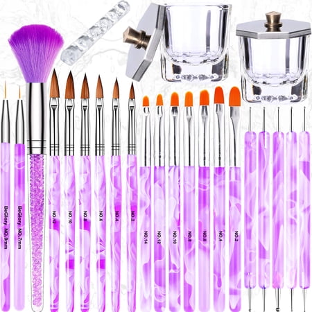 24PCS Nail Art Brushes Acrylic Nail Brush Set for Acrylic Application, UV Gel Nail Polish Brush Nail Art Painting Brush Dotting Tool Nail Dust Remover Brushes for Nail Salon Art Tools
