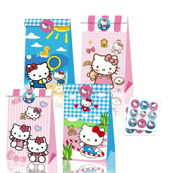 24PCS Party Treat Bags, Hello Kitty Birthday Goodie Candy Bags for Bow Birthday Baby Shower Bridal Shower Hello Kitty Party Supplies