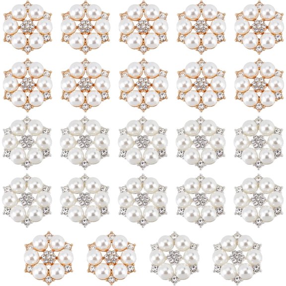 24PCS Pearl Rhinestone Flower Buttons Gold and Silver Embellishment Alloy Jewelry Decoration Handmade Clothing Buttons Bouquet Decoration for DIY