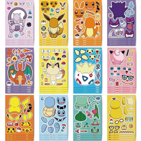 24PCS Pikachu Stickers for Kids Make Your Own Princess, Girls Make a Face Stickers, Classroom Rewards, Art Craft Party Supplies