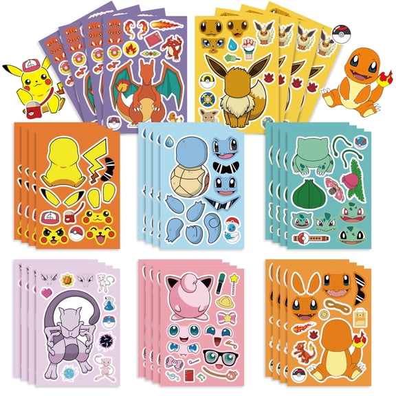 24PCS Pikachu Stickers for Kids Make Your Own Princess, Girls Make a Face Stickers, Classroom Rewards, Art Craft Party Supplies