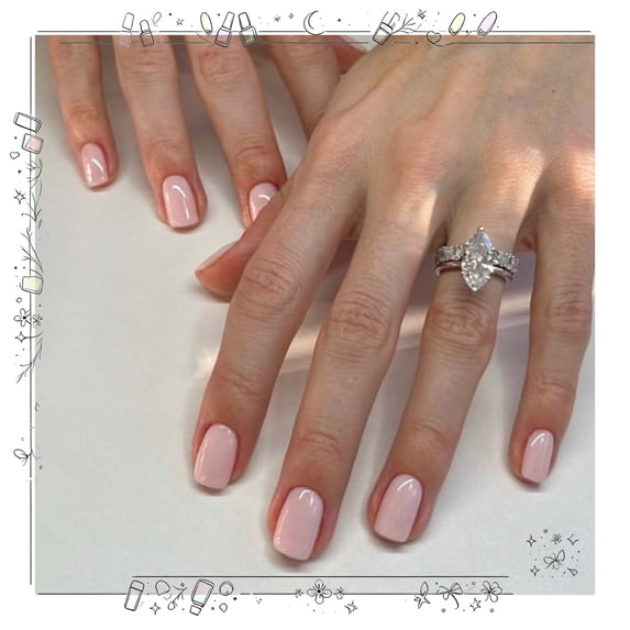 24PCS Pink French Classic Glue on Nails Set for Women Girls,Short Square Fake Nails Acrylic Shine Glossy Stick on Nails for Office Daily Wedding,Full Nail Wrap Gift for Valentine's Holiday