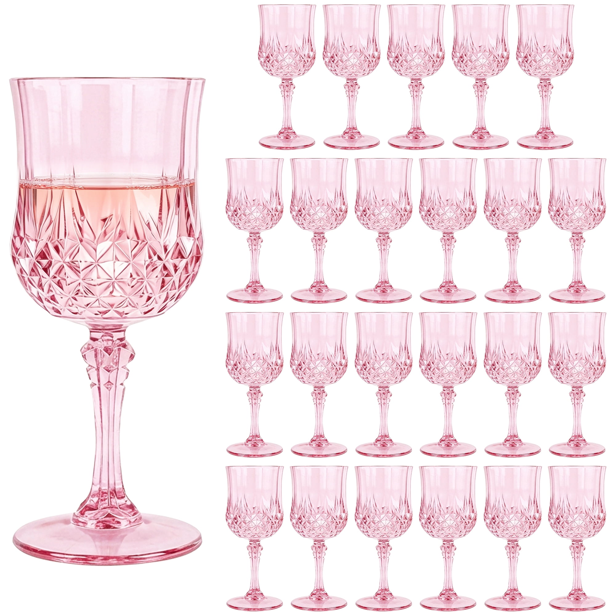 ZHURUININ Reusable Plastic Wine Glasses ，pink，7oz，24Pack