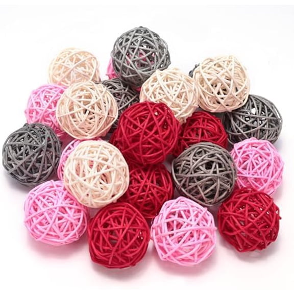 24PCS Pink Rattan Balls Decorative Balls for Bowl Centerpiece, 2 Inches Home Indoor Table Decor - Valentine's Day Tiered Tray Heart Bowl Fillers