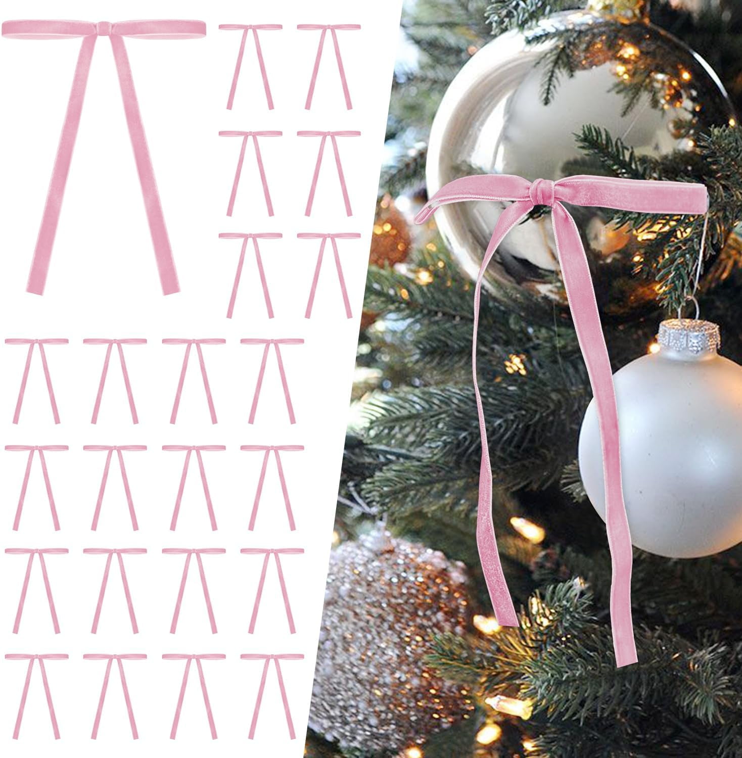 24PCS Pink Velvet Christmas Tree Bows Door Garland Decor Vintage Wreath ...