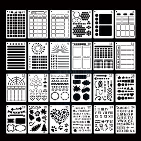 24Pcs Journal Stencils DIY Drawing Templates for Planner Journal Notebook Diary Scrapbook Daily Scheduling DIY Albums