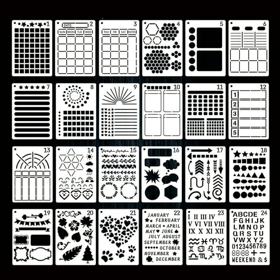 24PCS Planner Stencils Journal Templates DIY Drawing Templates for DIY Notebook Scrapbook Diary Calendar 5 x 7 Inch