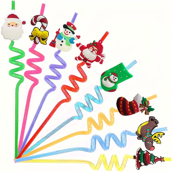 24PCS Plastic Christmas Straws, Reusable Christmas Drinking Straws Party Favors Xmas Birthday Goodie Bag Stuffers
