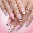 thumbnail image 1 of 24PCS Polka Dot French Tip Press on Nails Medium Almond Handmade Nails Press on 3D Unique Reusable ABS Acrylic Fake Nails French Tip False Nails with Polka Dots Flower Designs Glossy Glue on Nail, 1 of 7