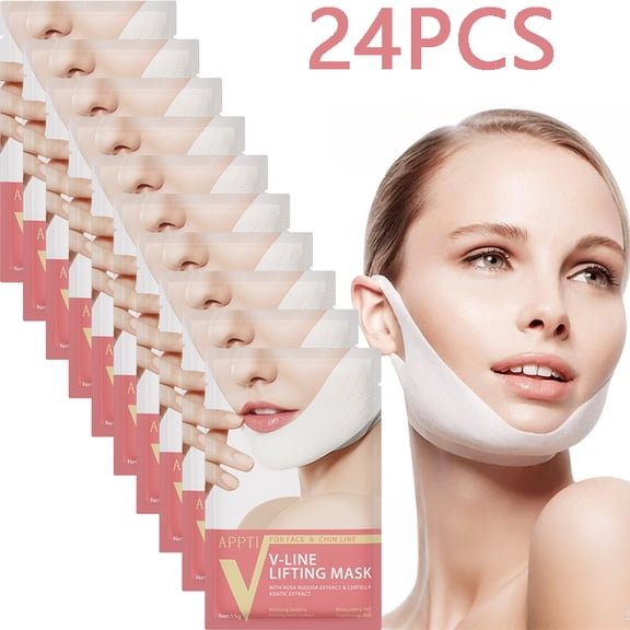 24PCS Premium White V Line Face Lifting Mask 6 Pieces, Infused Witch Hazel Centella Extract Moisturizing Mask, Elasticity Boost Contour Mask for Smooth Youthful Skin