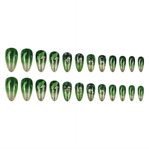 24PCS Press On Nails, Green Press on Nails Medium Almond Fake Nails, 3D Flower False Nails Spring Summer Nails, Soft Press on Fake Nail with Designs for Women