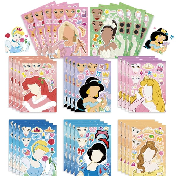 24PCS Princess Stickers for Kids Make Your Own Princess, Girls Make a Face Stickers, Classroom Rewards, Art Craft Party Supplies