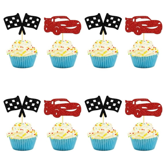 24PCS Red Cars Cupcake Toppers Cake Party Decoration Birthday Decoration Supplies