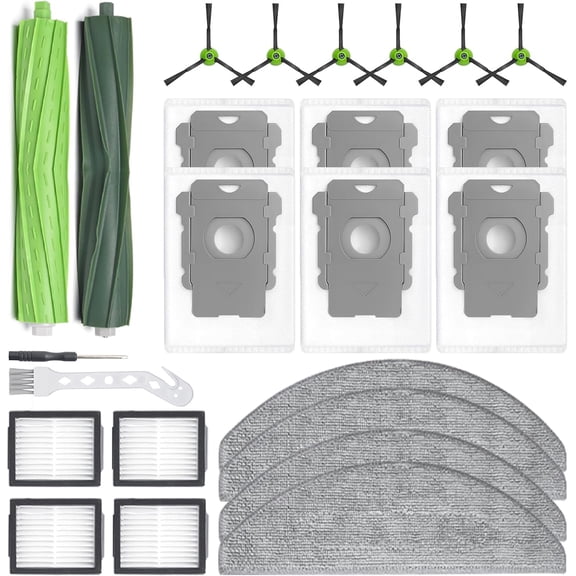 24PCS Replacement Parts for iRobot Roomba Combo i5, i5+, j5, j5+, i3+ Vacuum Accessories Kit, 2 Main Brush, 4 Hepa Filters, 4 Mop Pads, 6 Side Brush, 6 Dust Bags, 1 Clean Tool 1 Screwdriver