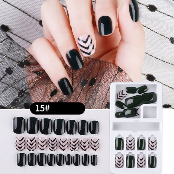 24PCS Reusable Full Cover False Nail Tips Stick On Manicure Set for Women
