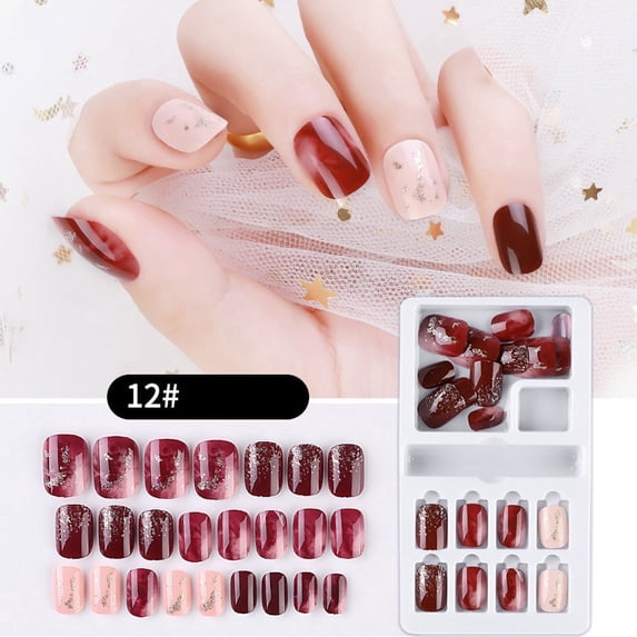 24PCS Reusable Full Cover False Nail Tips Easy Application Manicure Set