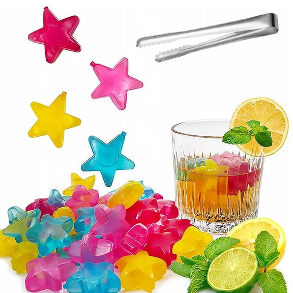 24PCS Reusable Ice Cubes, Reusable Ice Cubes for Drinks, Colored Plastic, MultiShape for Cocktails, Wine, Beer, Beverage or Coffee, BPA Free, Refreezable - Shape B