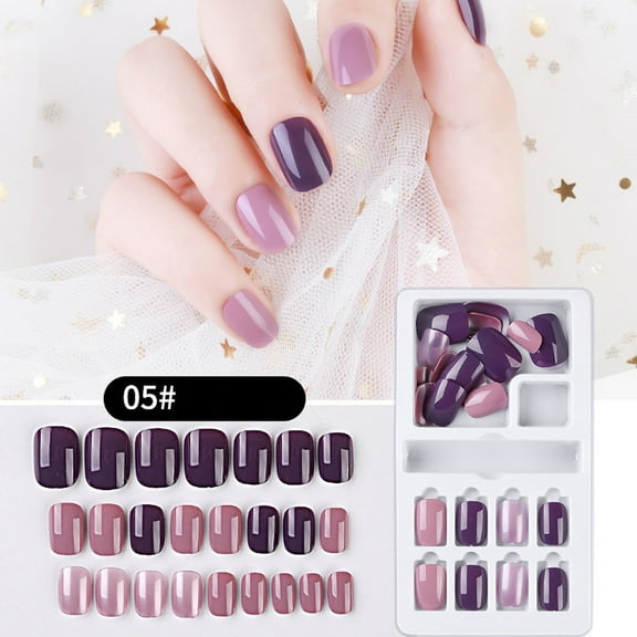 Reusable Nails 24PCS Full Cover Glue On False Nail Tips Natural Stick On Manicure Set