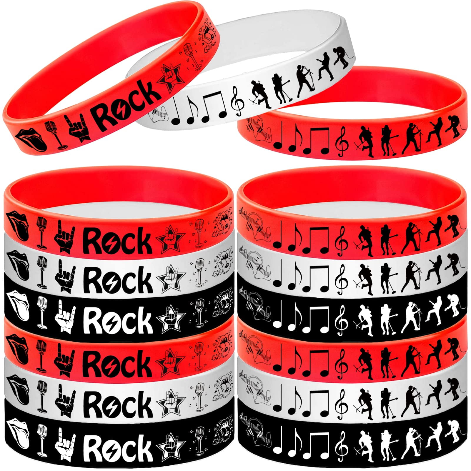 24PCS Rock and Roll MMF7 Silicone Bracelets Rubber Wristbands Music