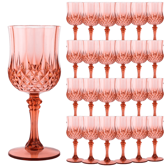 ZHURUININ Reusable Plastic Wine Glasses ,Rose Gold,7oz,24Pack