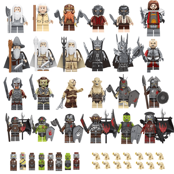 24PCS/Set The Lord of Rings Minifigures Building Blocks Toys, The Hobbit,Genie,Half-orcs,Strong Orcs,Aragorn,Weapons,Flags & More The Lord of Rings Collectible Characters Action Figures for Fans