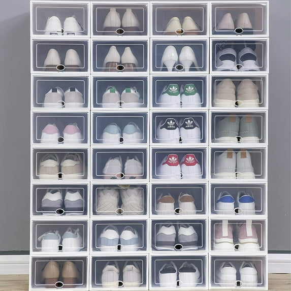 24PCS Shoe Storage Boxes Clear Plastic Stackable -White