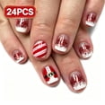 thumbnail image 1 of 24PCS Short Round Press On Nails, White French Red Glitter Gradient Tip Full Cover Acrylic Fake Nails Reusable Glue On False Nail Tips for Xmas Party Women Festive Nail Art Decoration, 1 of 9