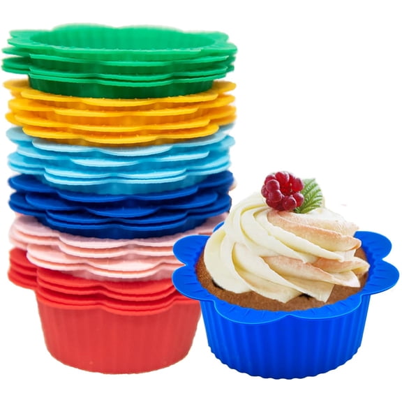 24PCS Silicone Muffin Liners with Tabs, Reusable Cupcake Liners for Steel Muffin Pan, Non-Stick Baking Cups