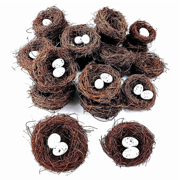 24PCS Small Faux Bird Nest with Eggs for Crafts, Rattan Nests for Easter Wedding Home Party Decor