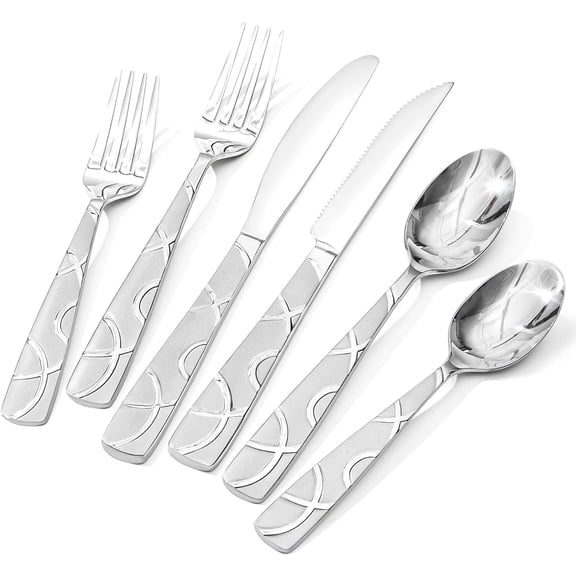 24PCS Stainless Steel Silverware Set with Steak Knives, Modern Flatware Set for Kitchen, Mirror Polished Cutlery Set with Forks, Spoons and Knives，Dishwasher Safe