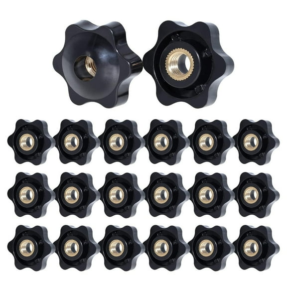 24PCS Star Grip Nuts M8 32 mm Knurled Nut, Plastic Nut Brass Internal Thread Star Screw, Screw Knob Black Clamping Knob for Machine Tools Mechanical Devices