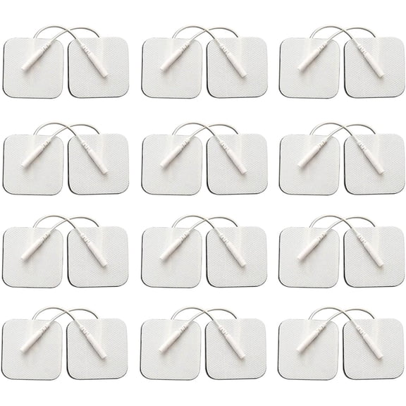 24PCS TENS Unit Replacement Pads 2X2, Latex Free Electrodes Compatible with TENS Machine Use 2mm Pin Connector Lead Wires
