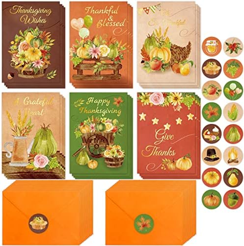 24PCS Thanksgiving Greeting Cards with Envelopes Gold Foil Fall Harvest ...