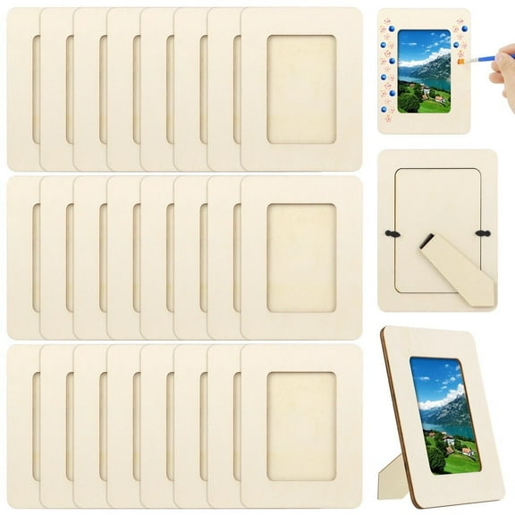 24PCS Unfinished Wooden Photo Frames 4" x 6" DIY Wood Picture Frames,Standing Wooden Photo Frames for Crafts Wood,Paintable Picture Frames for DIY Projects, School Crafts,Decoration