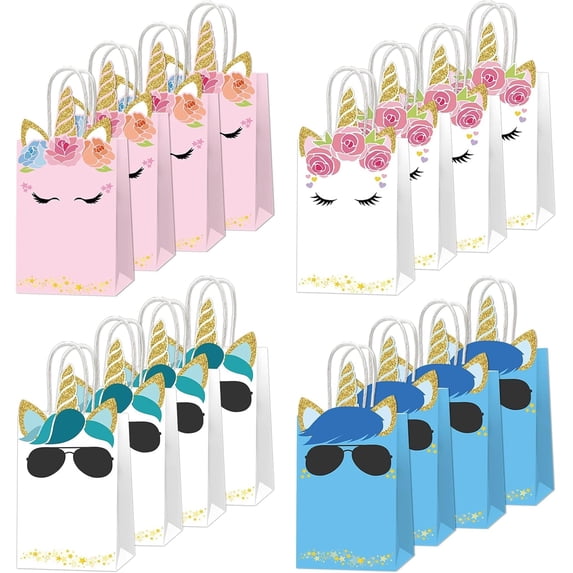 24PCS Unicorn Party Favor Bags Rainbow Unicorn Birthday Party Disposable Treat Bags with Handles Gift Bag for Girls and Boys Birthday Baby Shower Decorations Supplies