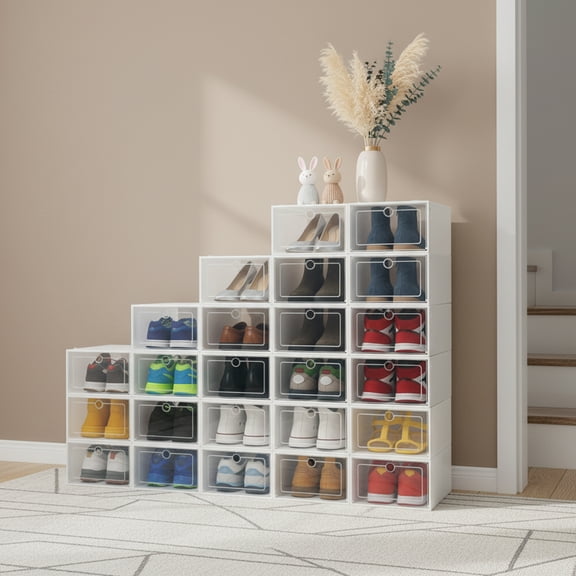 24PCS White Shoe Boxes Large Space Foldable Shoe Boxes 13.0*9.1*5.5in Multifunctional Shoe Boxes