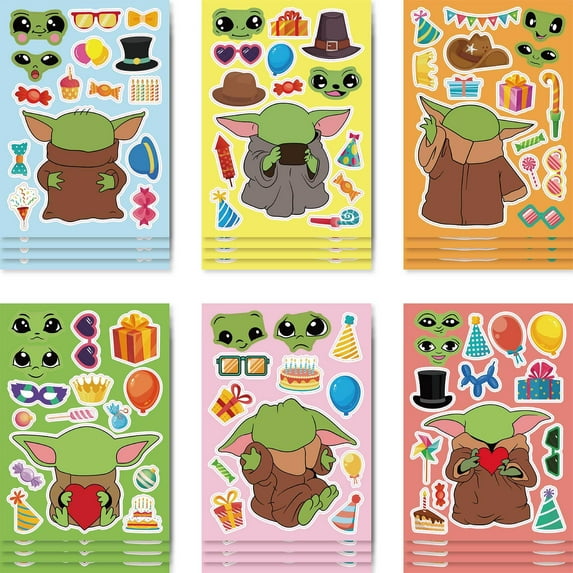 24PCS Yoda Stickers for Kids Make Your Own Princess, Girls Make a Face Stickers, Classroom Rewards, Art Craft Party Supplies