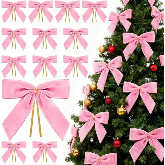 24PCs Red Bows for Christmas Tree, 3.5 x 3.5 Inch Red Velvet Bows Vintage Xmas Velvet Ribbon Bow Holiday Ornaments for Christmas Decoration Holiday Decor, Gift Wrapping and Wedding