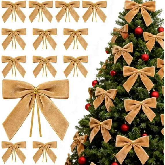 24PCs Red Bows for Christmas Tree, 3.5 x 3.5 Inch Red Velvet Bows Vintage Xmas Velvet Ribbon Bow Holiday Ornaments for Christmas Decoration Holiday Decor, Gift Wrapping and Wedding