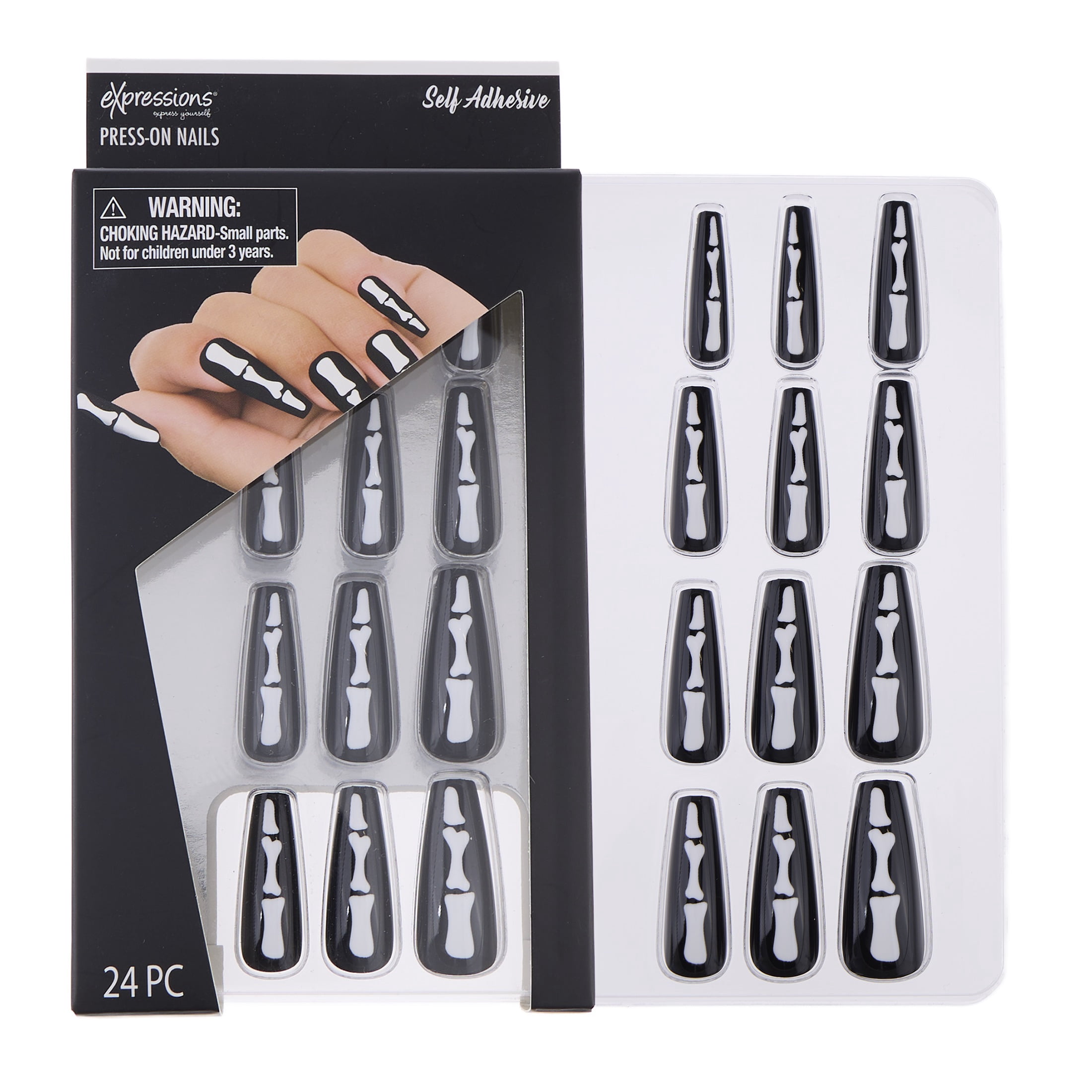 Expressions 24-Pack Self Adhesive Halloween Press-On Nails - Bones