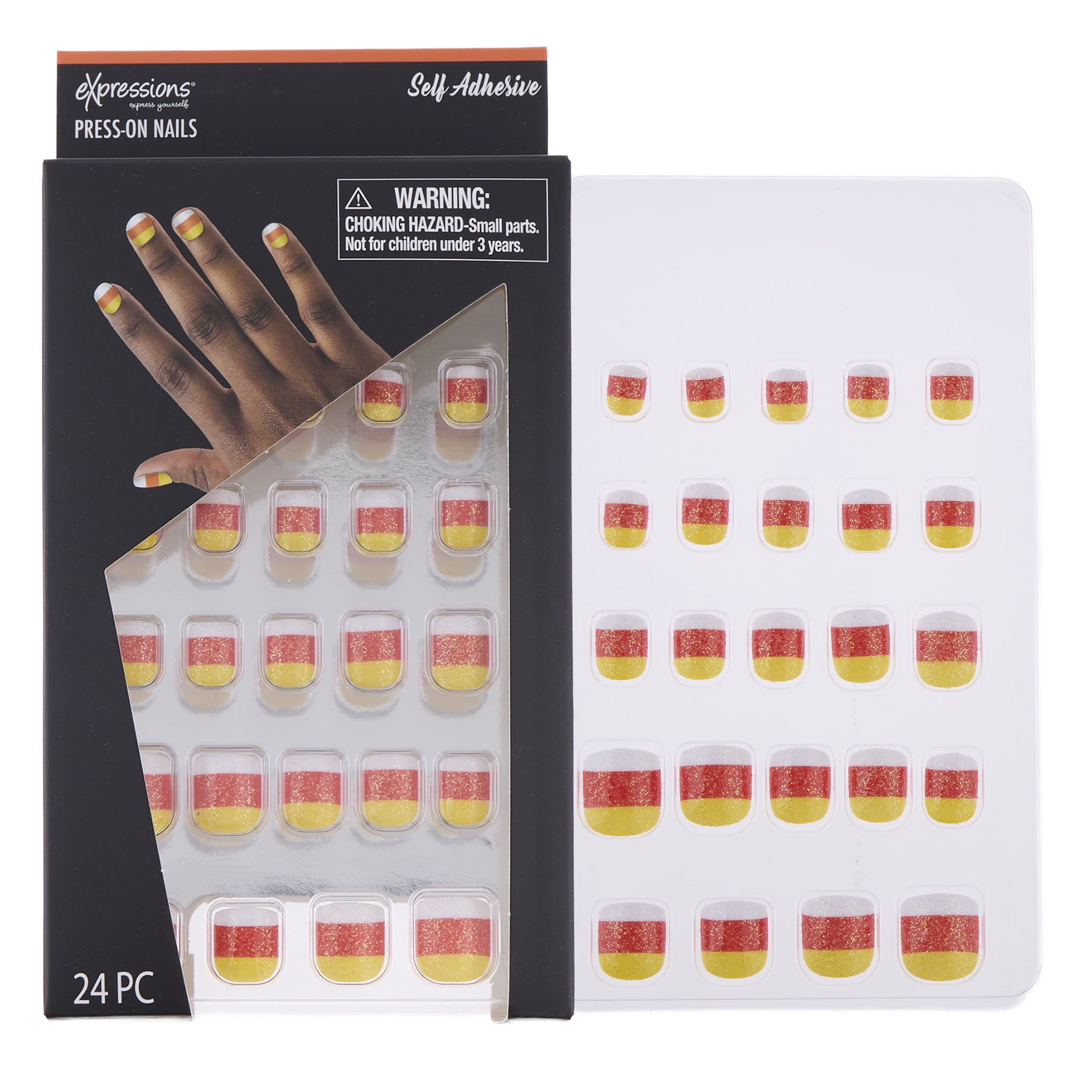 Expressions 24-Pack Self Adhesive Halloween Press-On Nails - Candy Corn