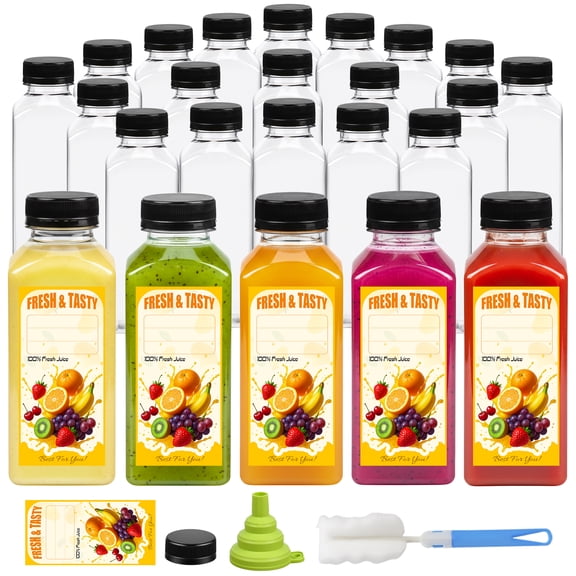 24Pack 12oz Plastic Juice Bottles, Empty Plastic Water Bottles with Caps, Reusable Containers for Juicing, Smoothies, Drinking
