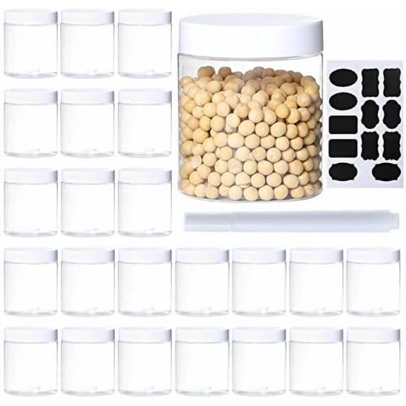 24Pack 8oz Plastic Jar Storage Container with White Lids Airtight Clear Wide-mouth Slime Storage Jars for Cosmetic Cream Light Clay$$Home Decor, Kitchen, & Other