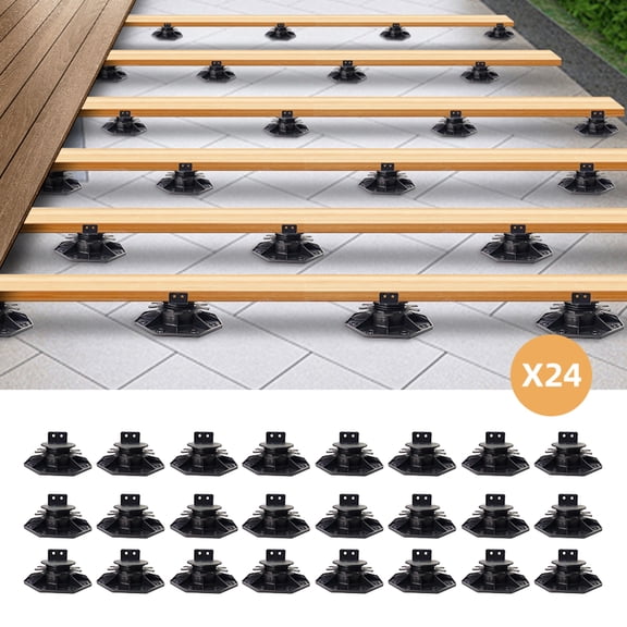 24Pack Adjustable Plastic Deck Support Pedestal, Deck Post Base Tuff Block for Floating Deck, Shed Foundation & Deck Floor Height Raising