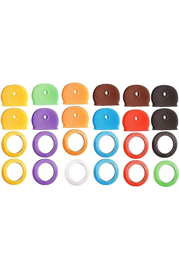 24Pack Colorful Plastic Key Cap Tags and Identifier Covers for cat cover and Flat House Keys, 2 Styles